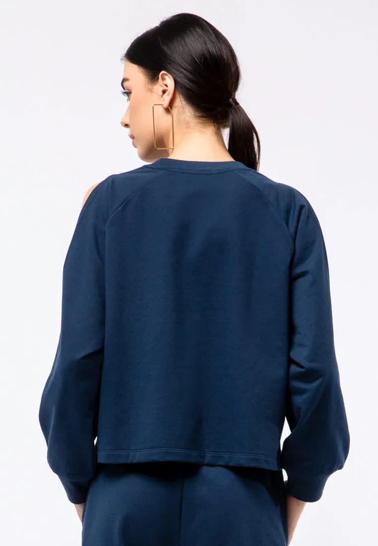 Cut-out Shoulder Crop Sweatshirt