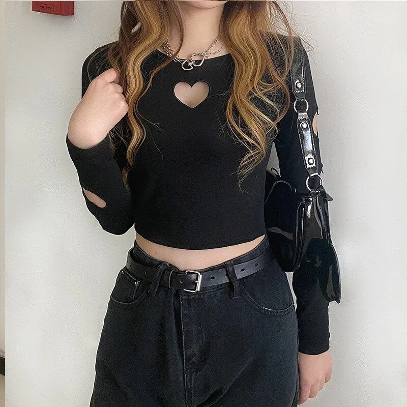 Cute Heart Cuts Crop Top