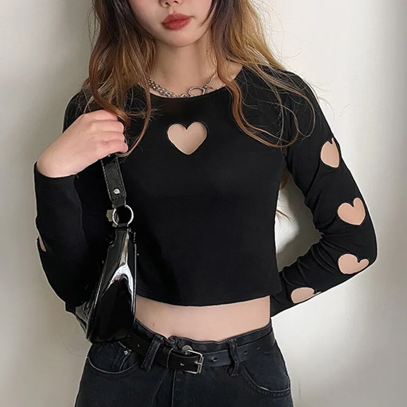 Cute Heart Cuts Crop Top