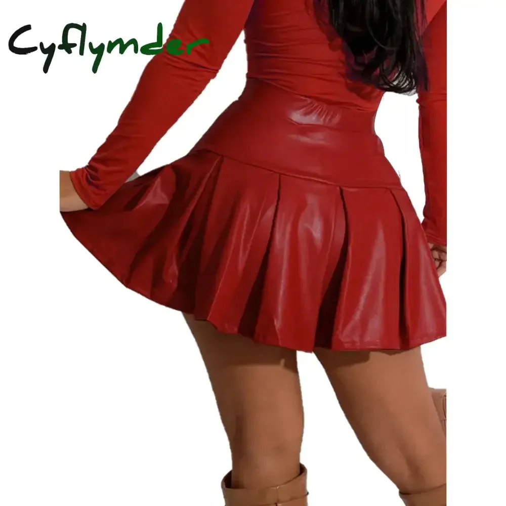 Cyflymder skirt outfits Winter New Women Sexy High Elastic Pu Pleated Leather Skirt Mini Pleated Skirt