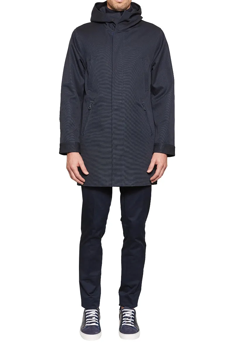 Darius Canvas Hooded Coat in Navy