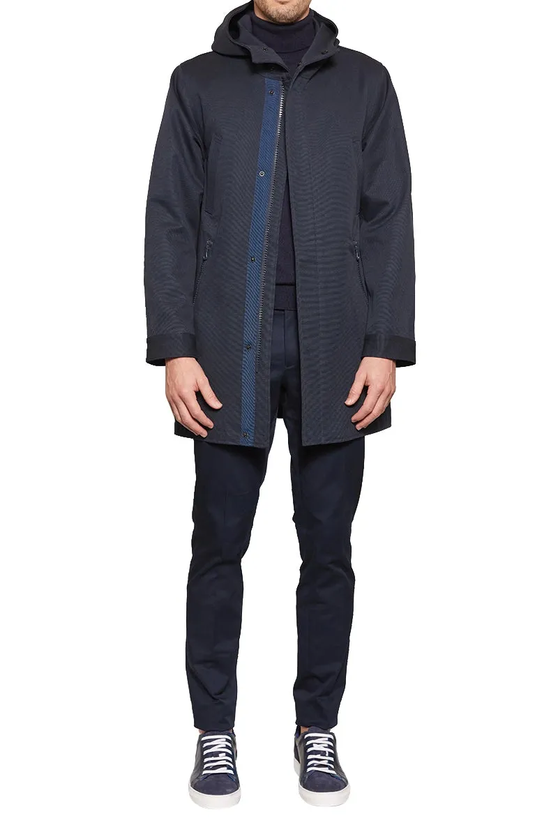 Darius Canvas Hooded Coat in Navy
