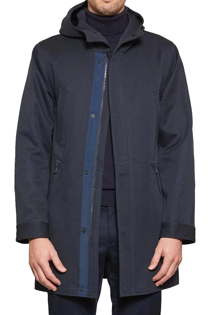 Darius Canvas Hooded Coat in Navy