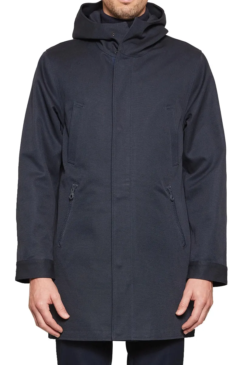 Darius Canvas Hooded Coat in Navy