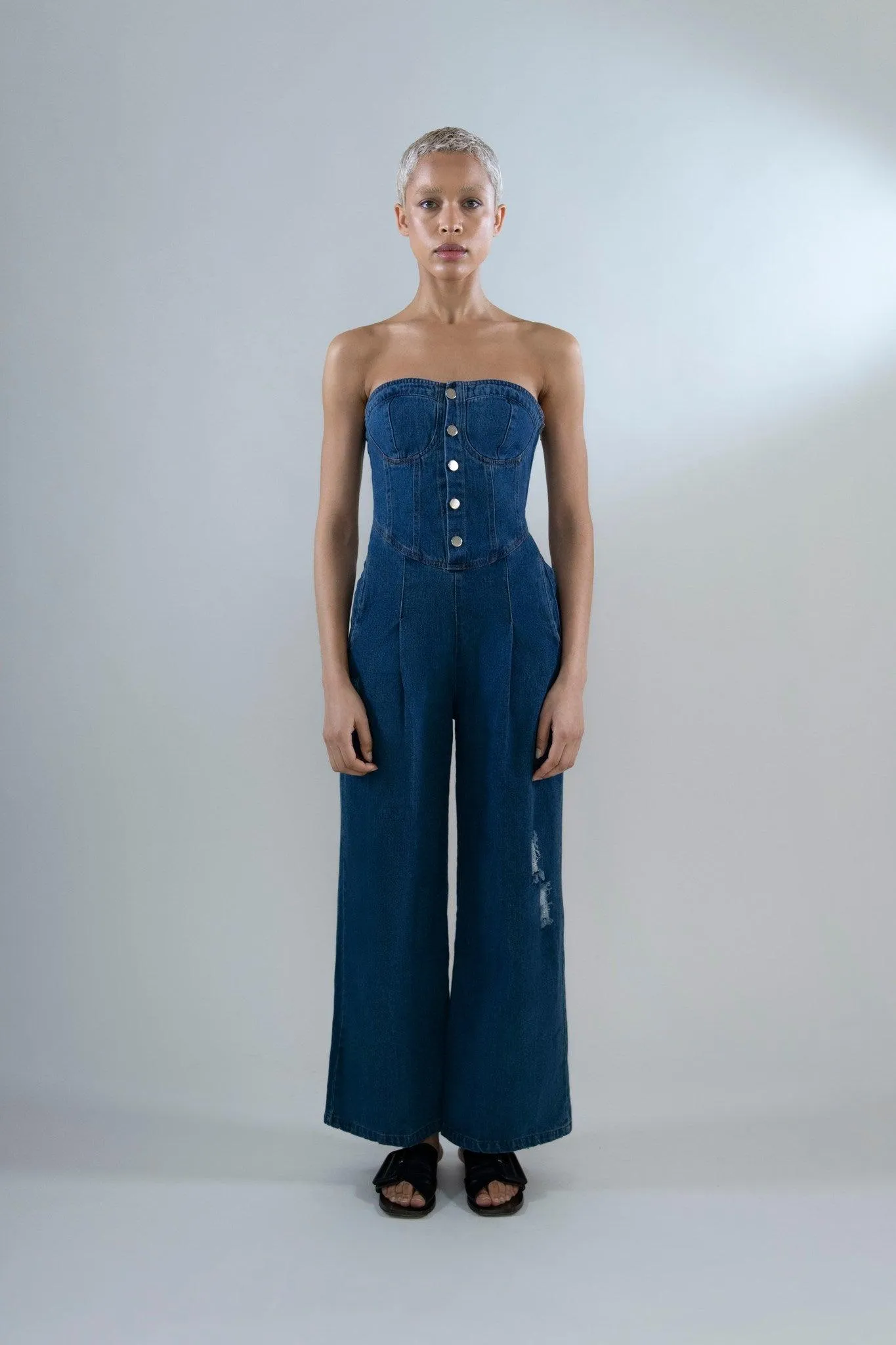 Denim Wide-Leg Jumpsuit in Cotton