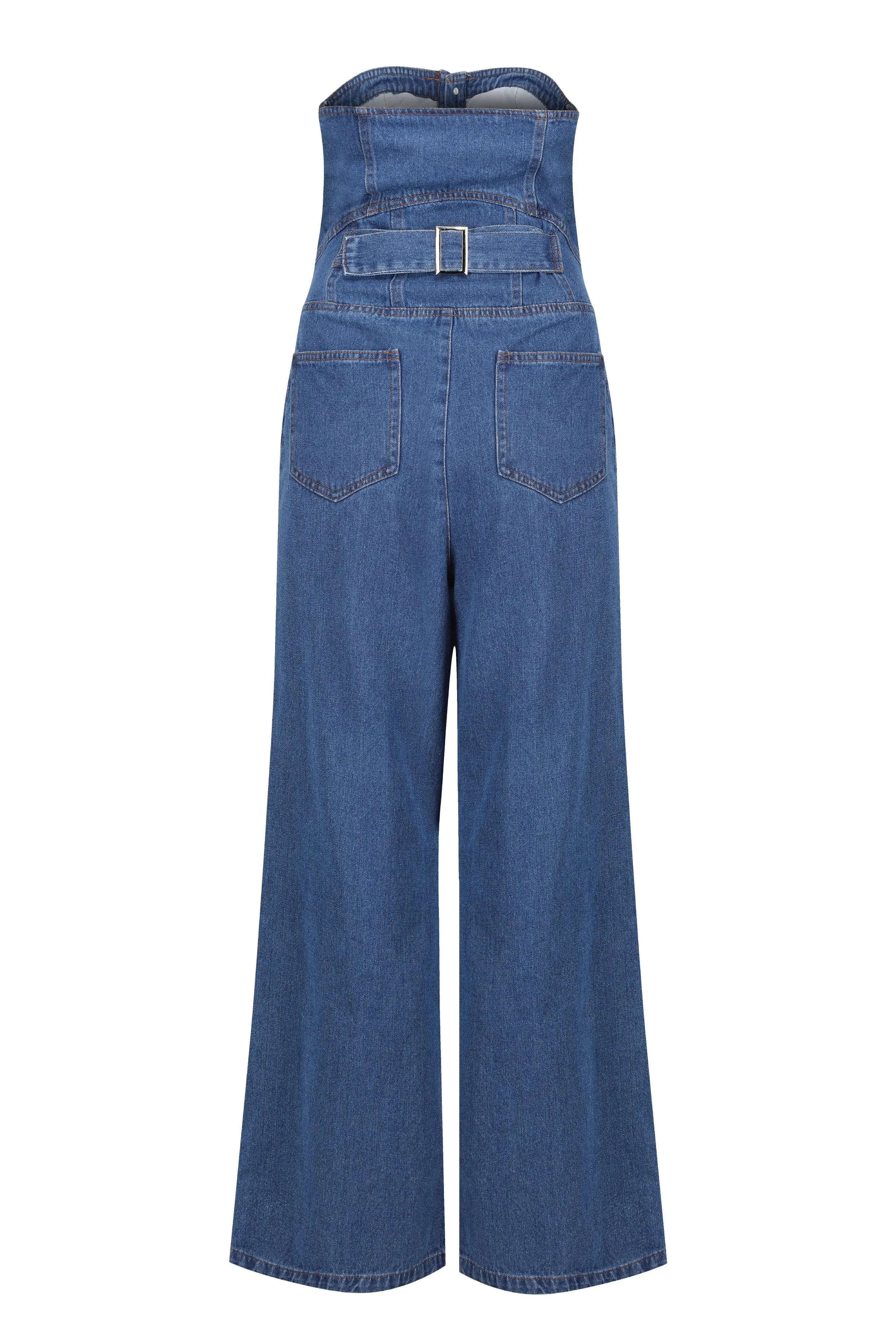 Denim Wide-Leg Jumpsuit in Cotton