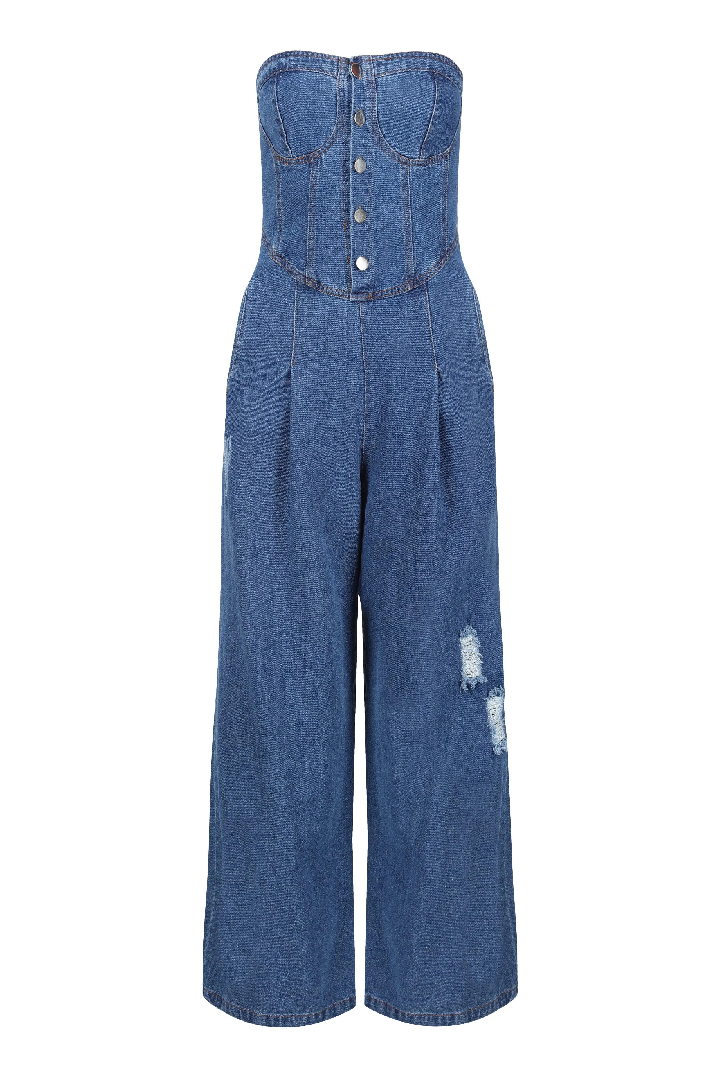 Denim Wide-Leg Jumpsuit in Cotton