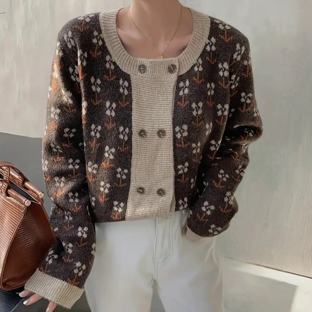 DOROTHY - Blomsterstrikket Cardigan til Kvinder