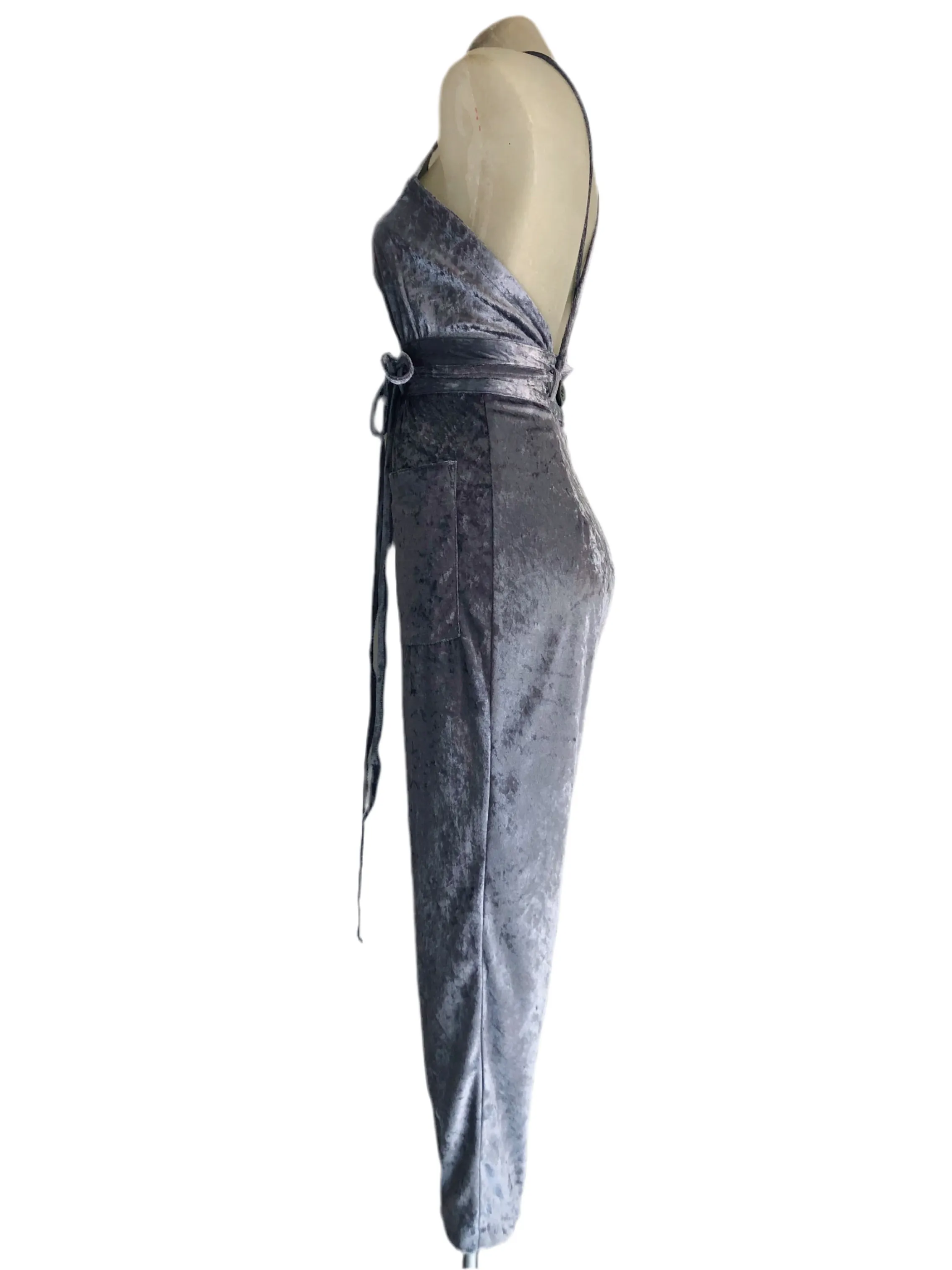 Exclusive to Liberty’s Heart - Cross-back straps velvet jumpsuit