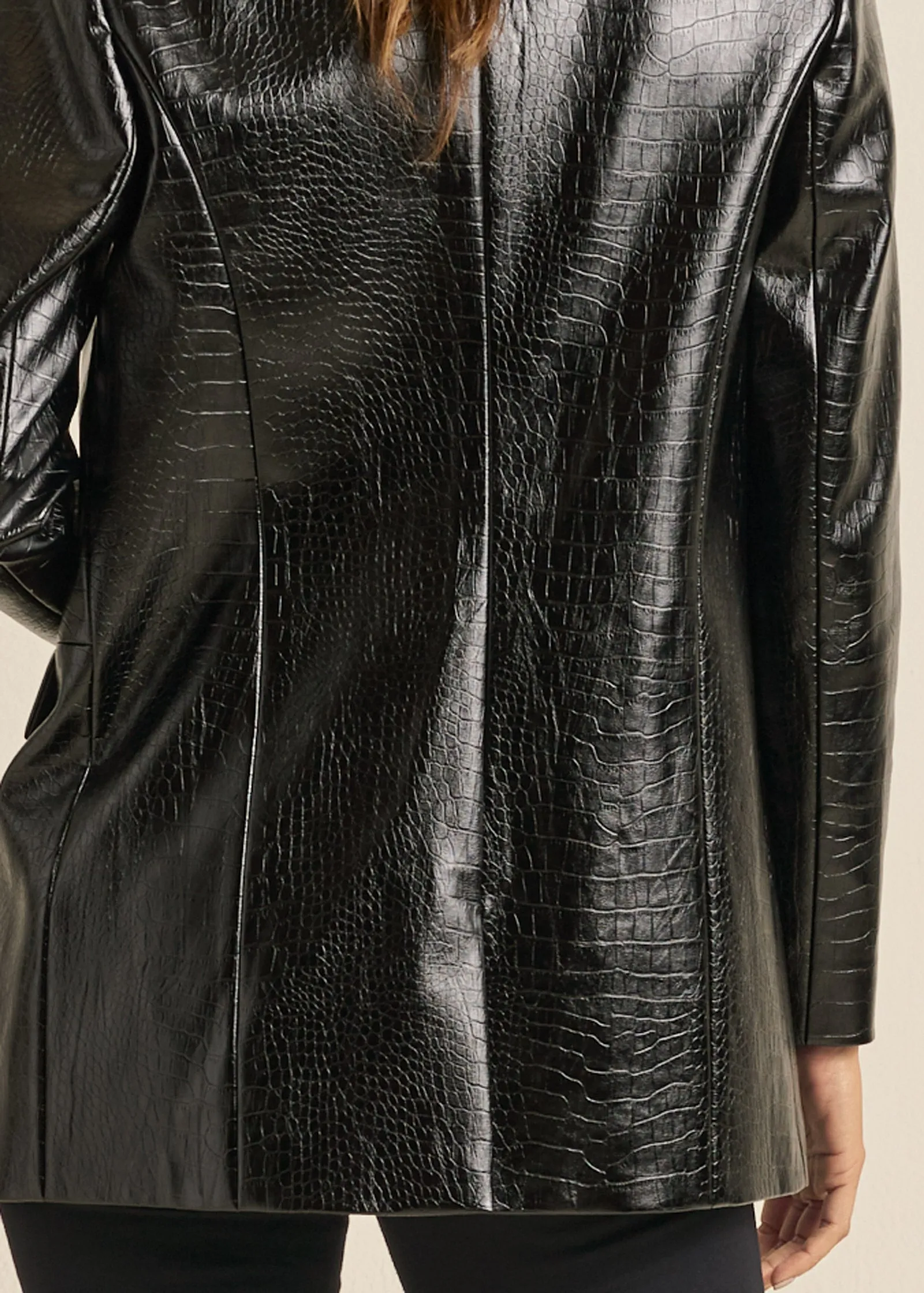 Faux Croc Blazer - Black