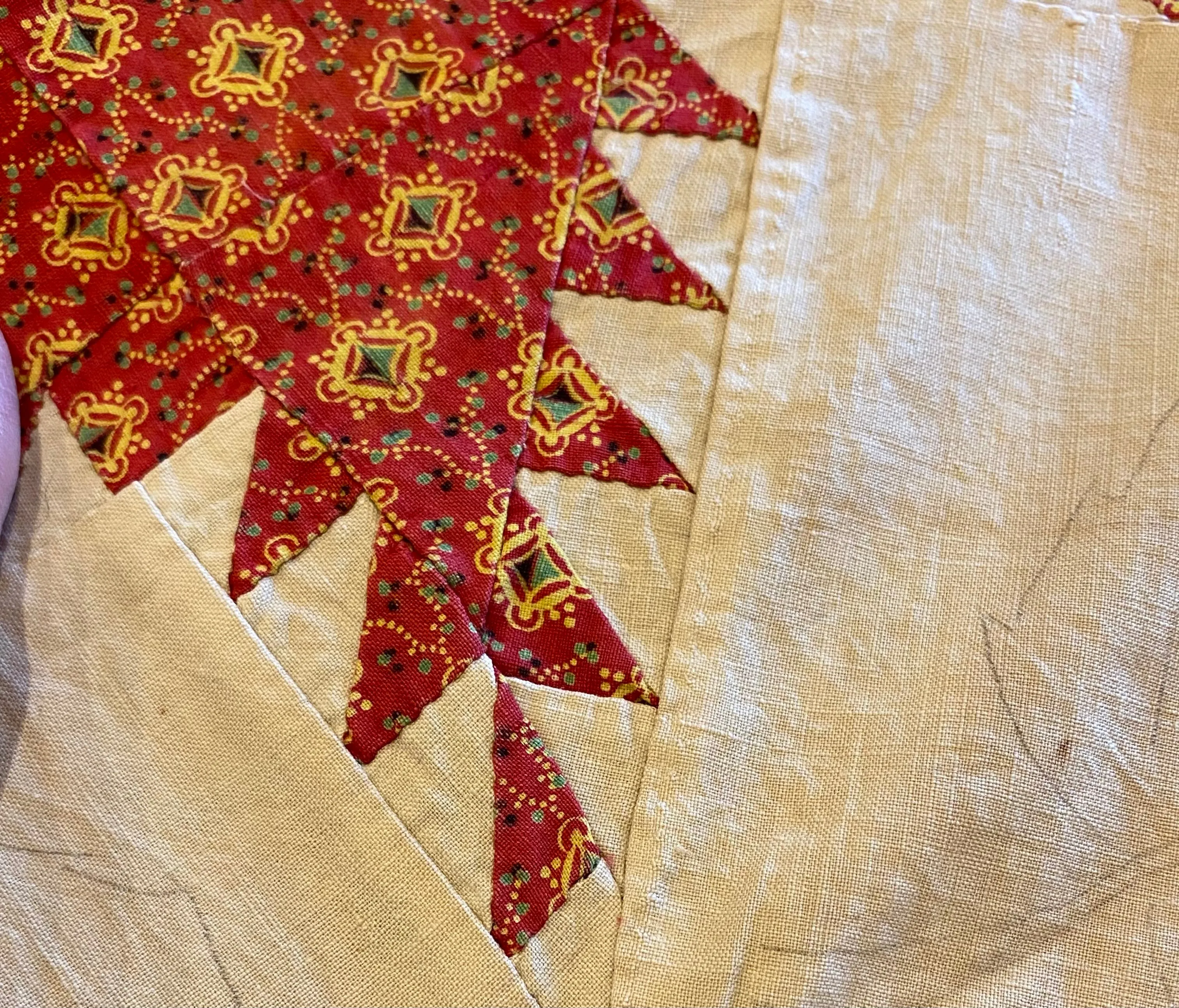 Feathered Stars Quilt Top with Border circa 1840’s
