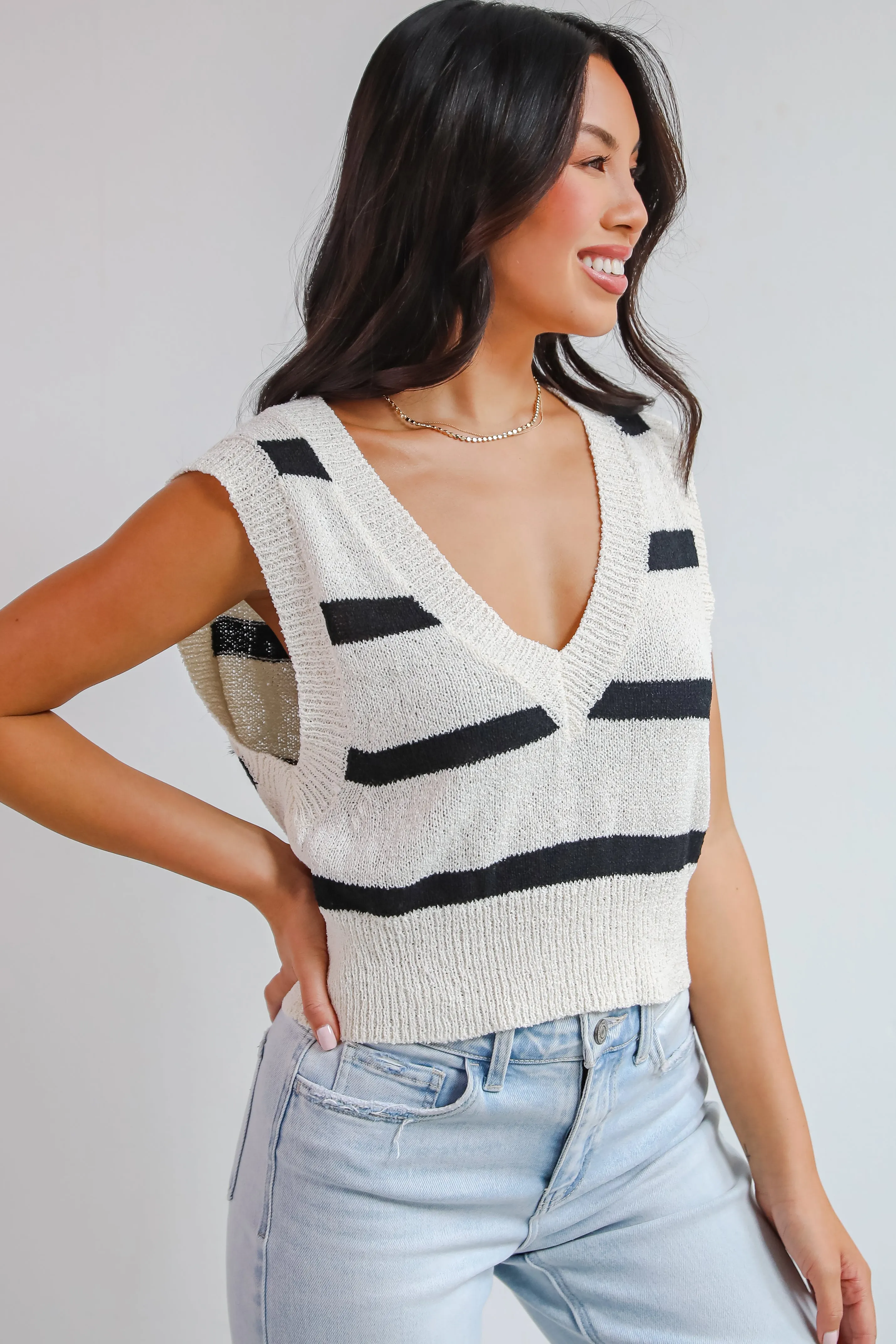FINAL SALE - Beyond Sweet Ivory Striped Sweater Vest