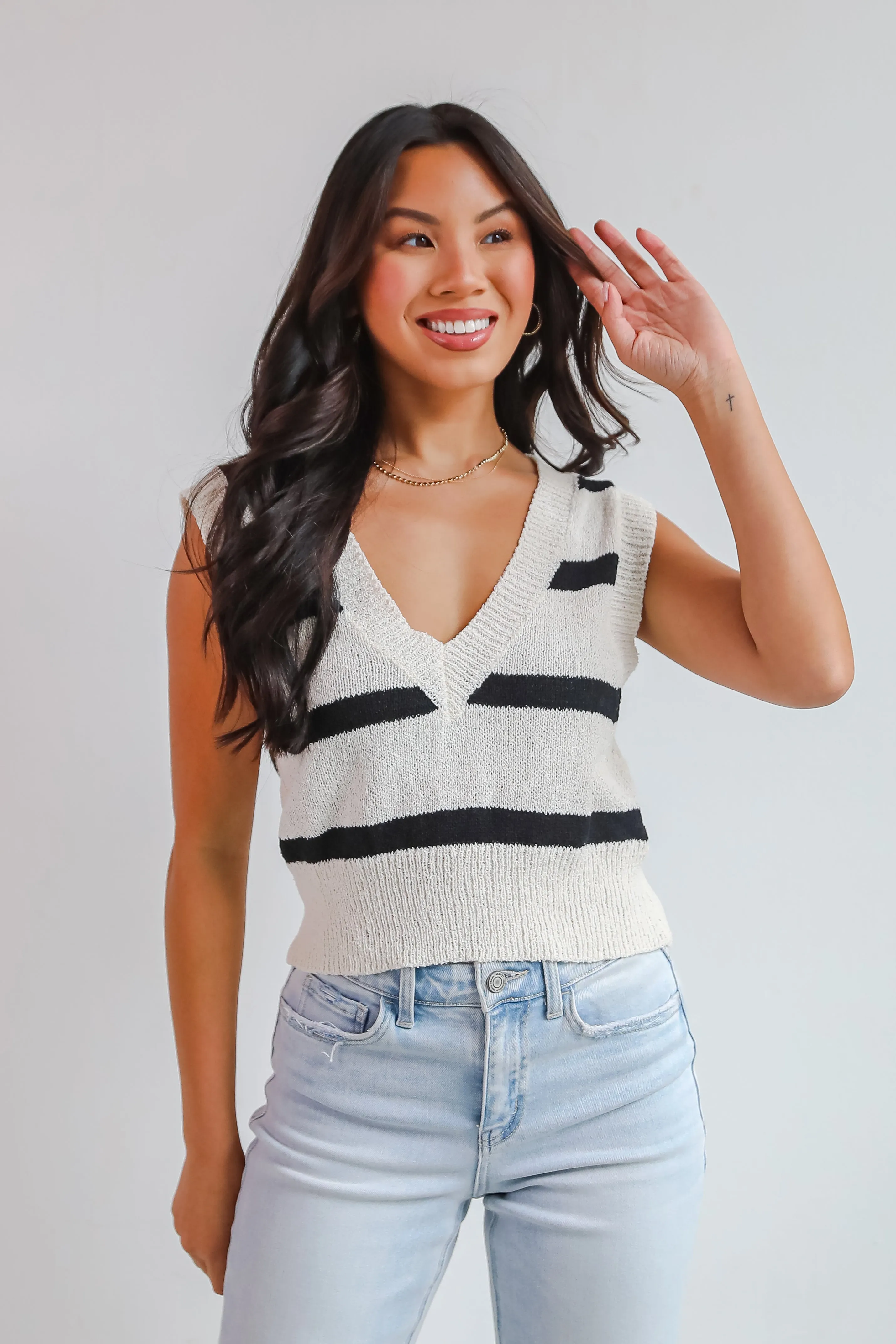 FINAL SALE - Beyond Sweet Ivory Striped Sweater Vest