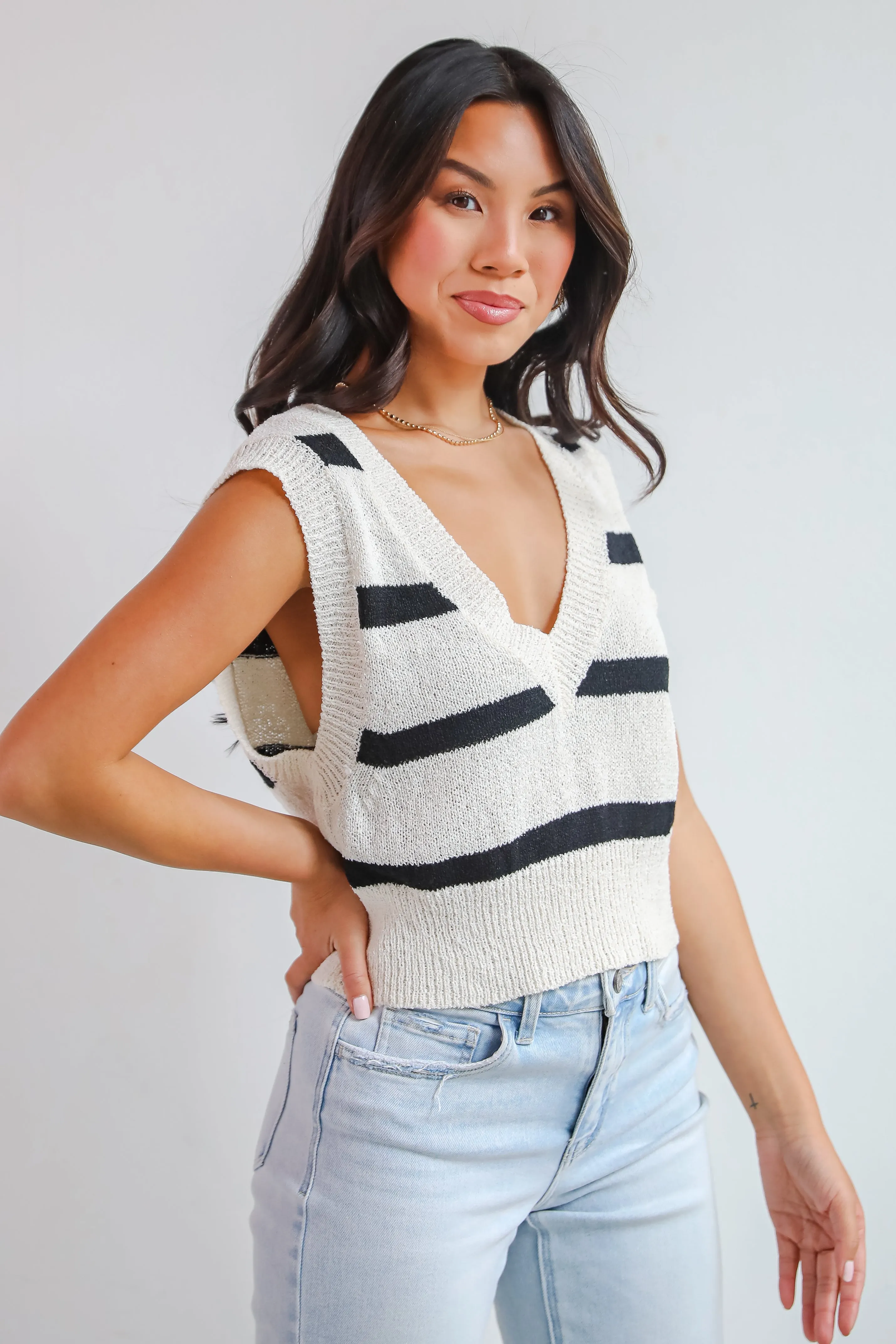 FINAL SALE - Beyond Sweet Ivory Striped Sweater Vest