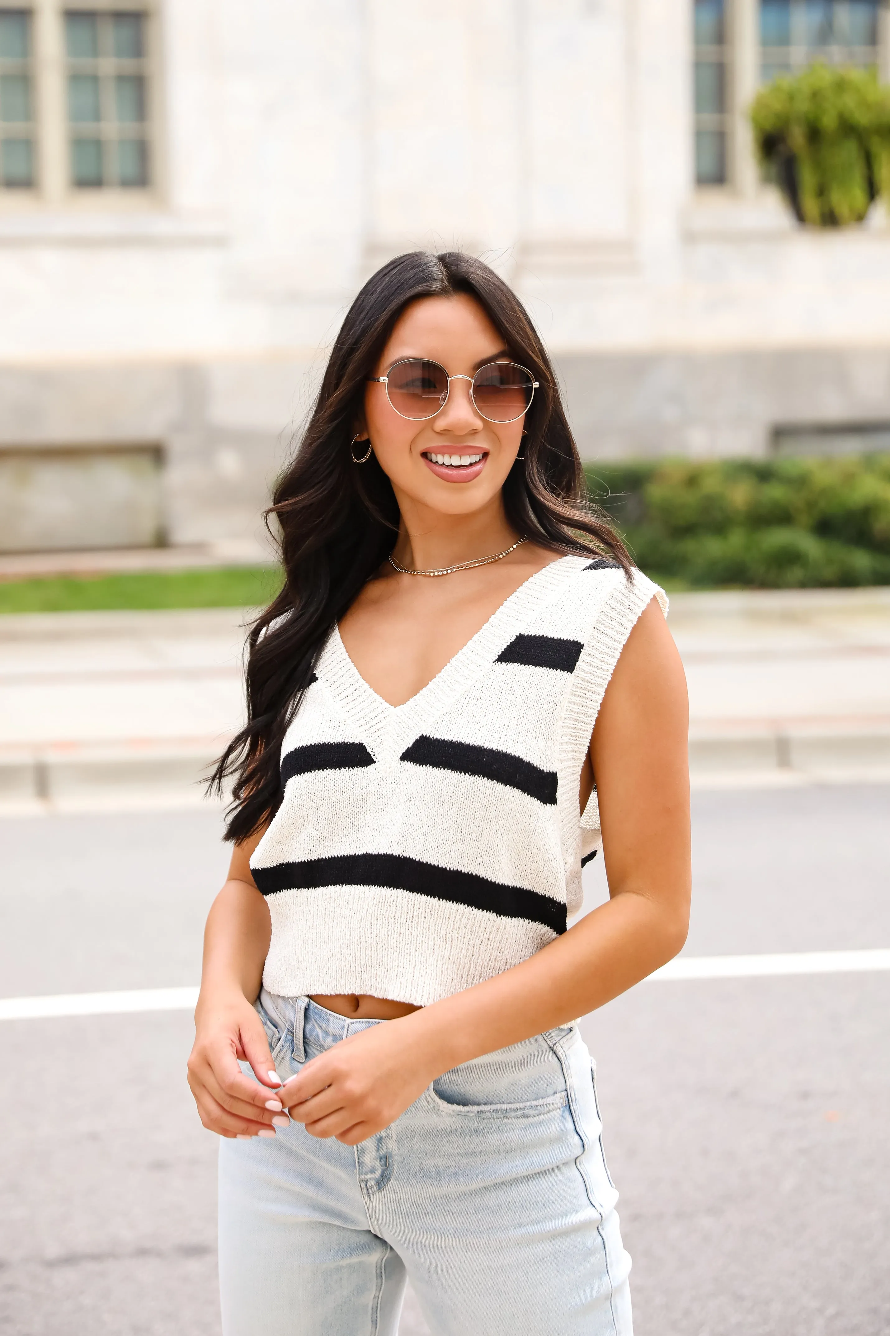 FINAL SALE - Beyond Sweet Ivory Striped Sweater Vest