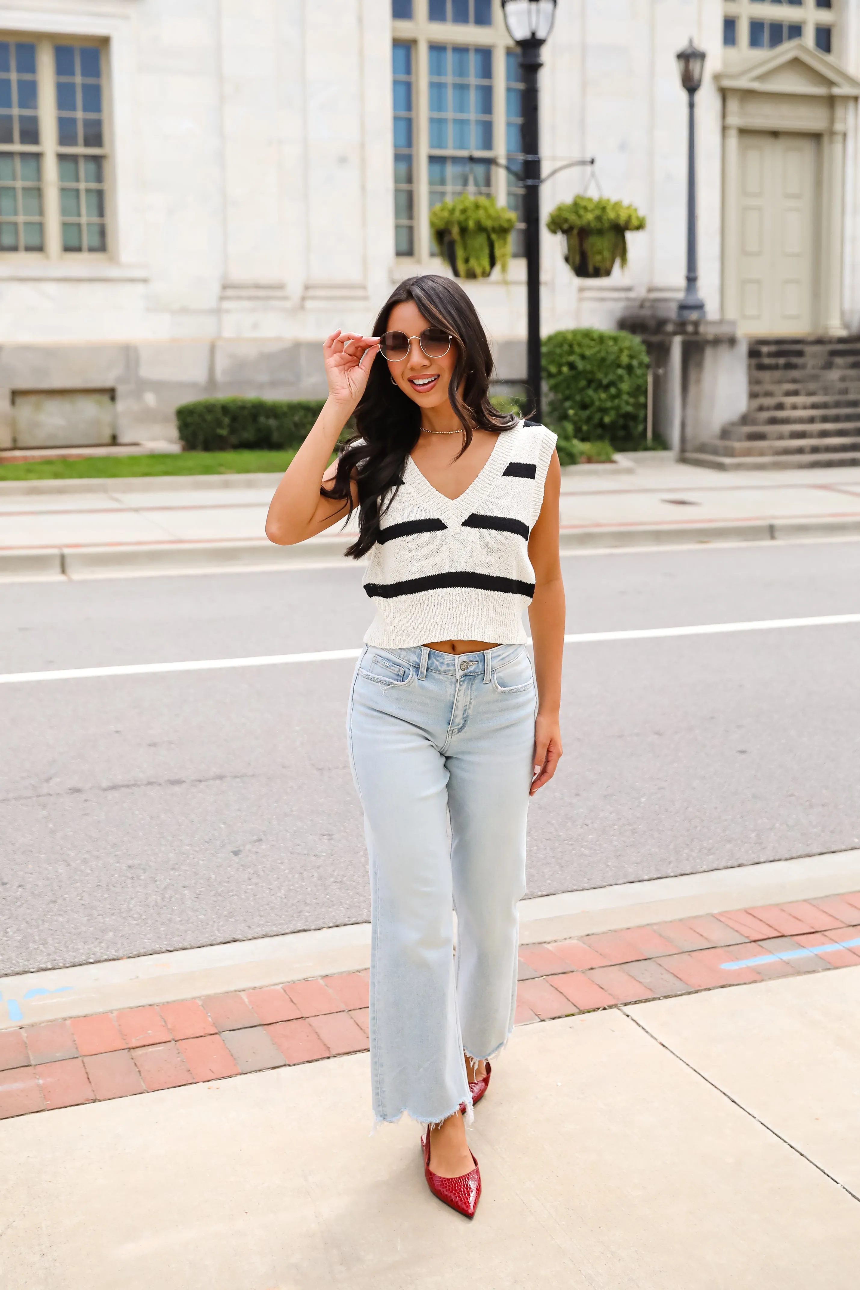 FINAL SALE - Beyond Sweet Ivory Striped Sweater Vest