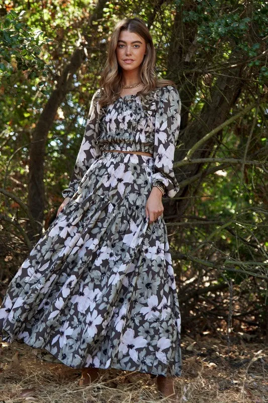 Floral Print Maxi Flowy Skirt