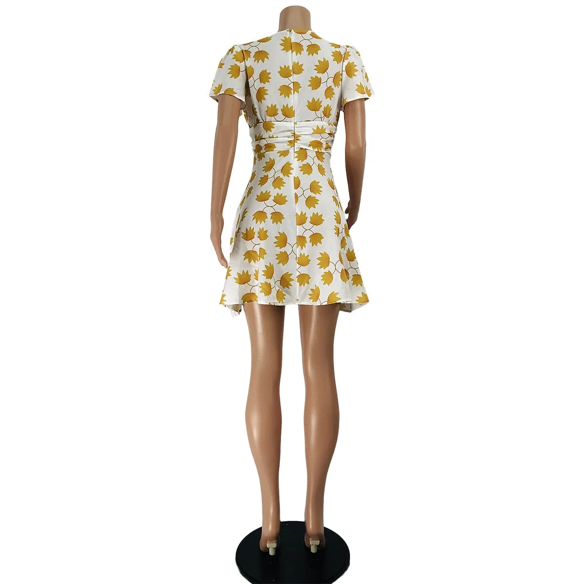 Folds Waist Deep V Zipper Dress