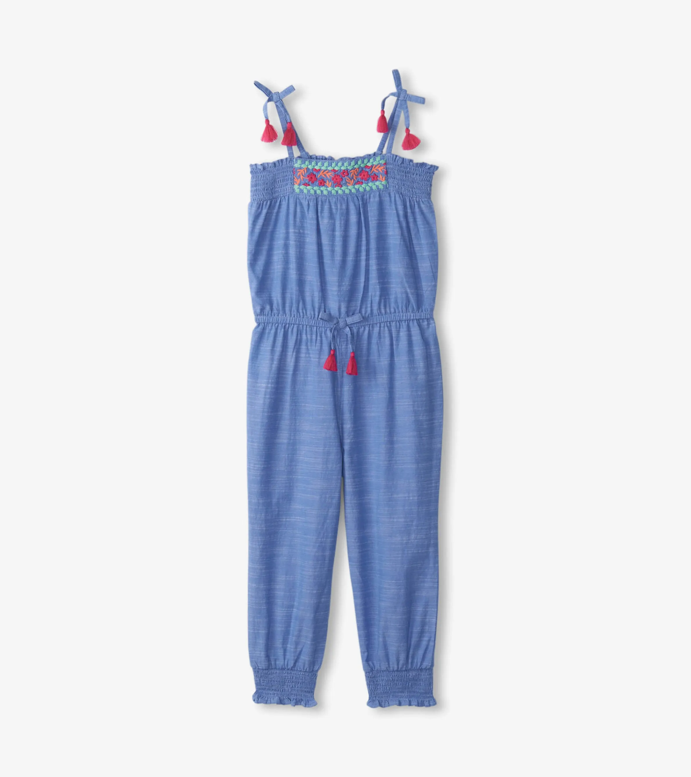 Girls Chambray Smocked Jumpsuit