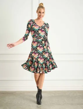 Greta 'Darling Dahlias' Fit and Flare Ruffle Dress FINAL SALE