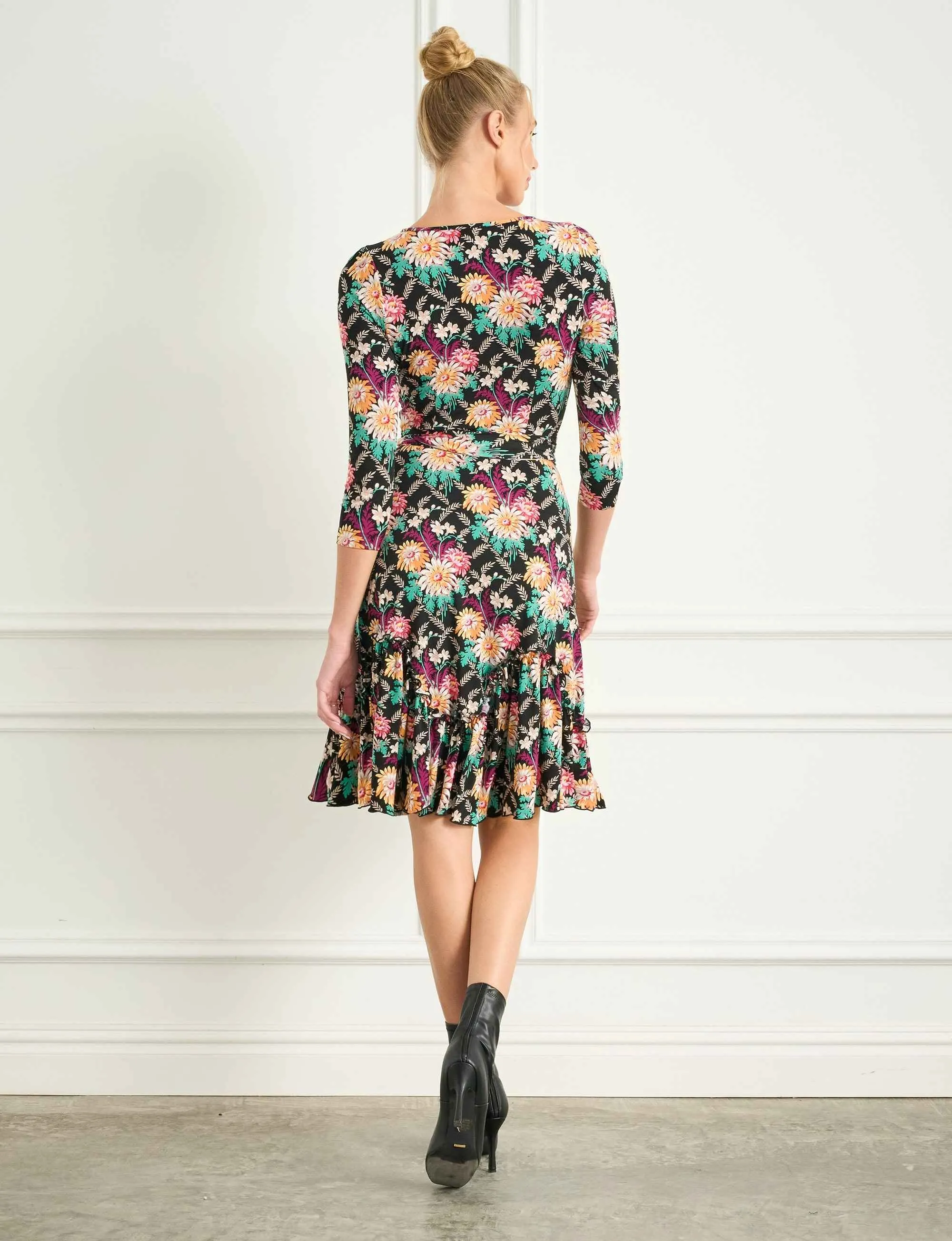 Greta 'Darling Dahlias' Fit and Flare Ruffle Dress FINAL SALE