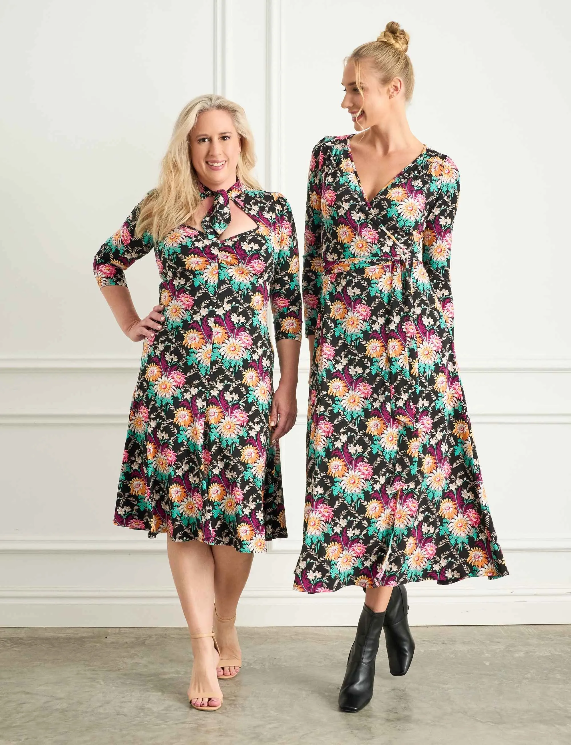Greta 'Darling Dahlias' Fit and Flare Ruffle Dress FINAL SALE