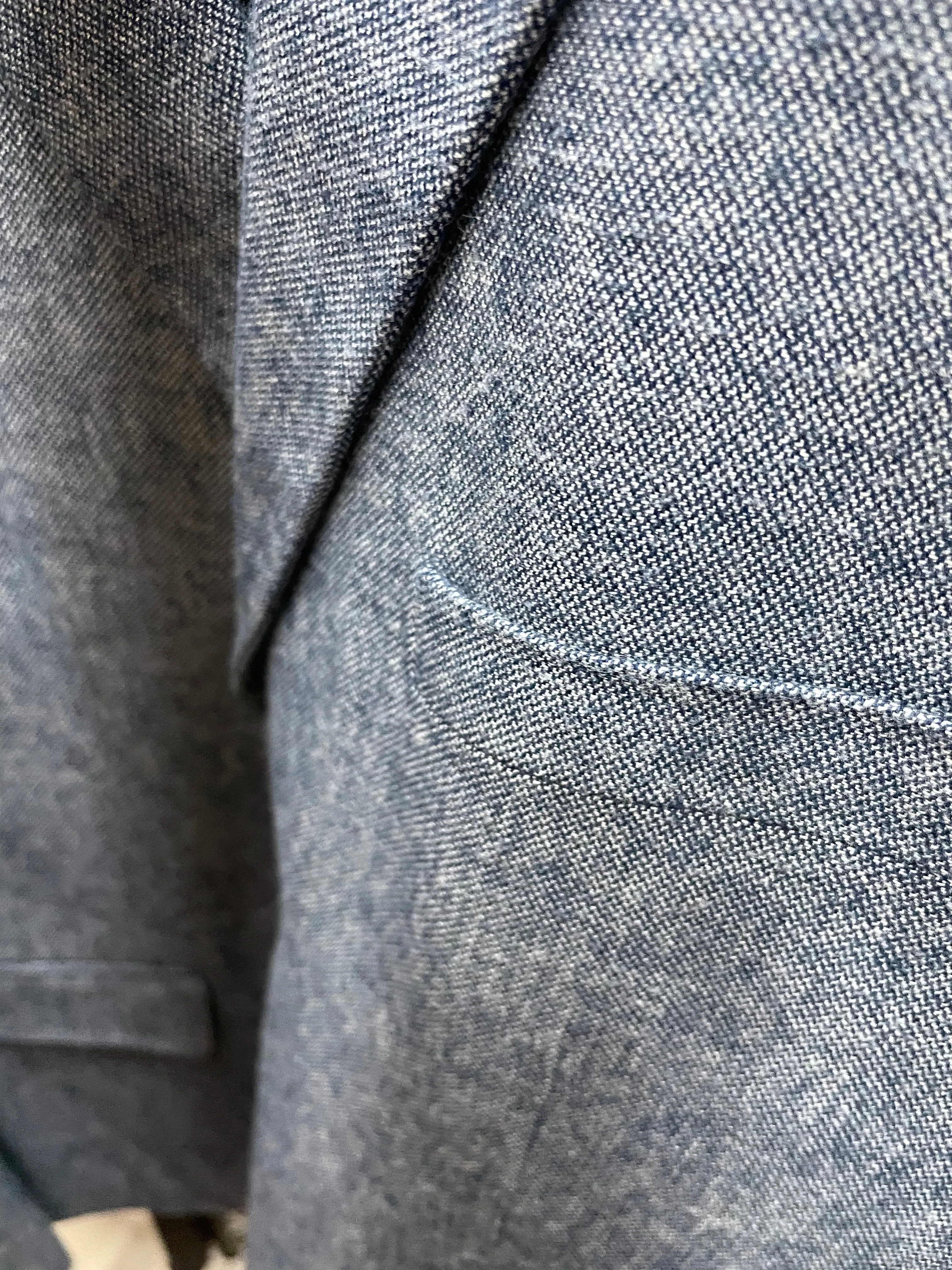 H&M Mens blue cotton bird’s eye blazer with brown elbow patches, 42R