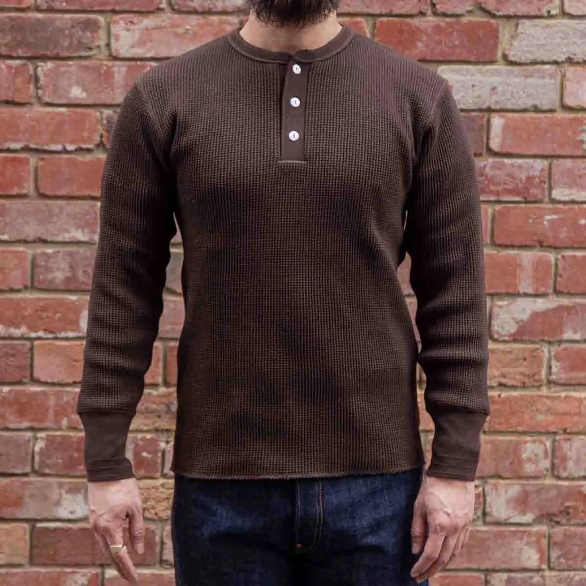 Henley Waffle Tee / Dark Brown