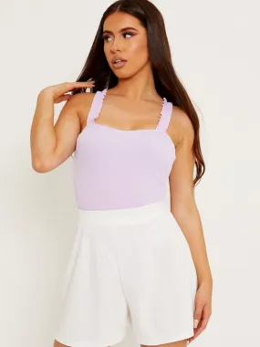 Kamila Ruched Frill Straps Bodysuit In Lilac