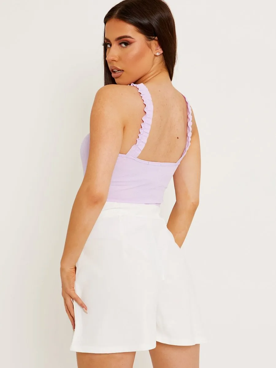 Kamila Ruched Frill Straps Bodysuit In Lilac