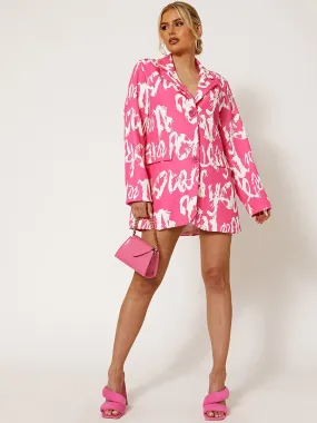 Kayla Graffiti Print Oversized Blazer Dress In Pink