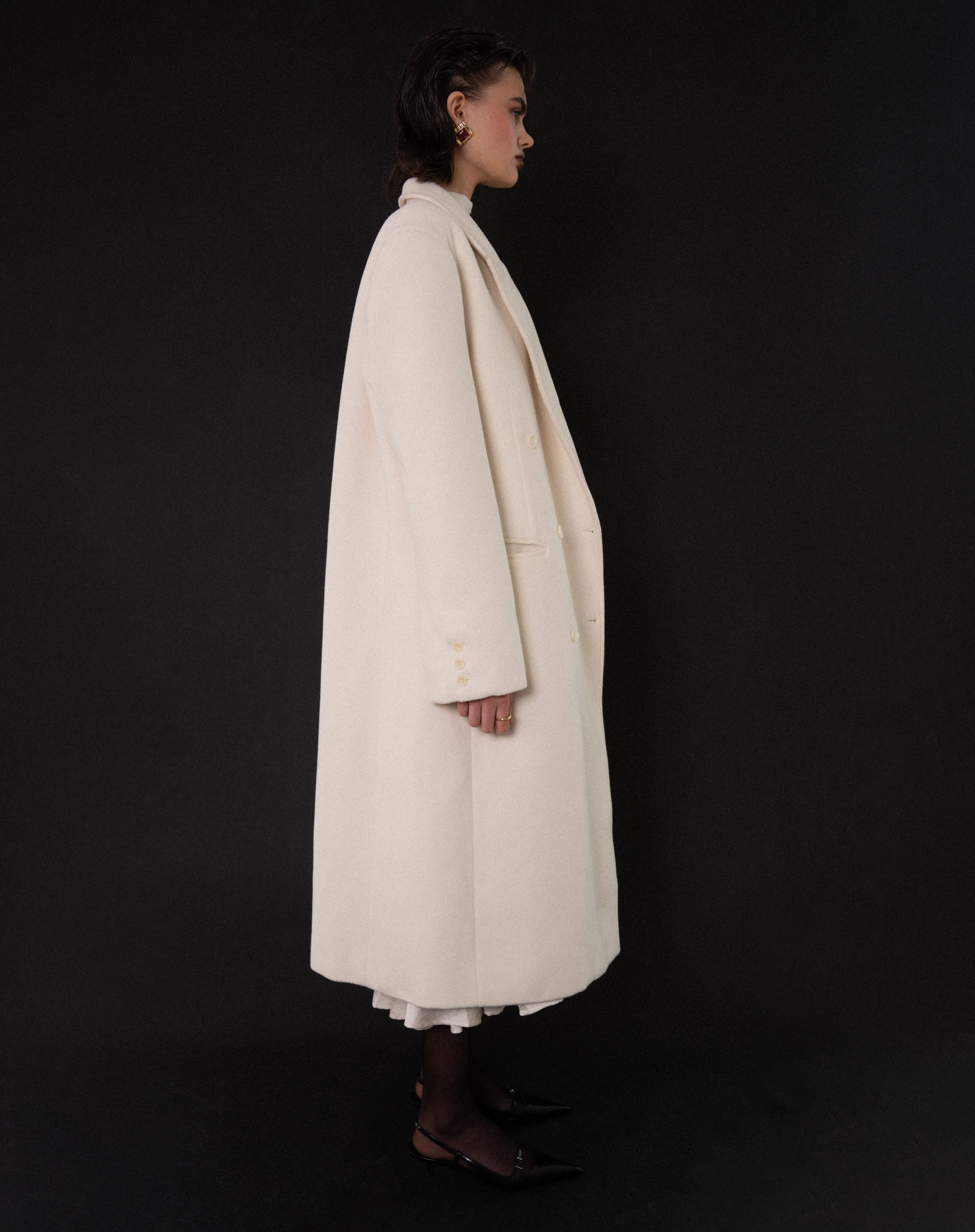 Kieran Oversized Double Breasted Coat, Off White