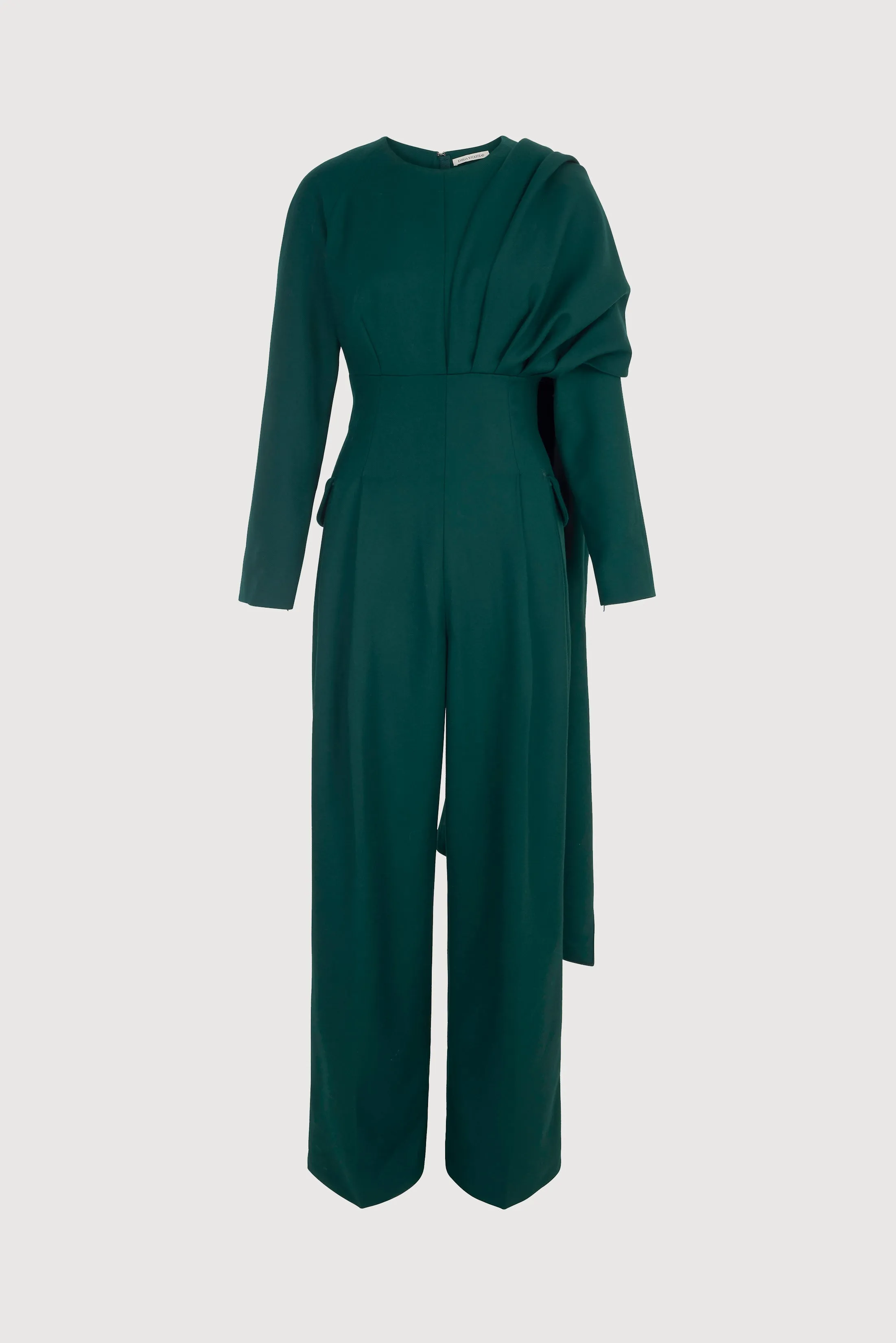 Ksora Cape Detail Jumpsuit in Emerald Green Flanella