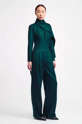 Ksora Cape Detail Jumpsuit in Emerald Green Flanella