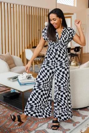 Let's Dance Wide Leg Checkered Jumpsuit