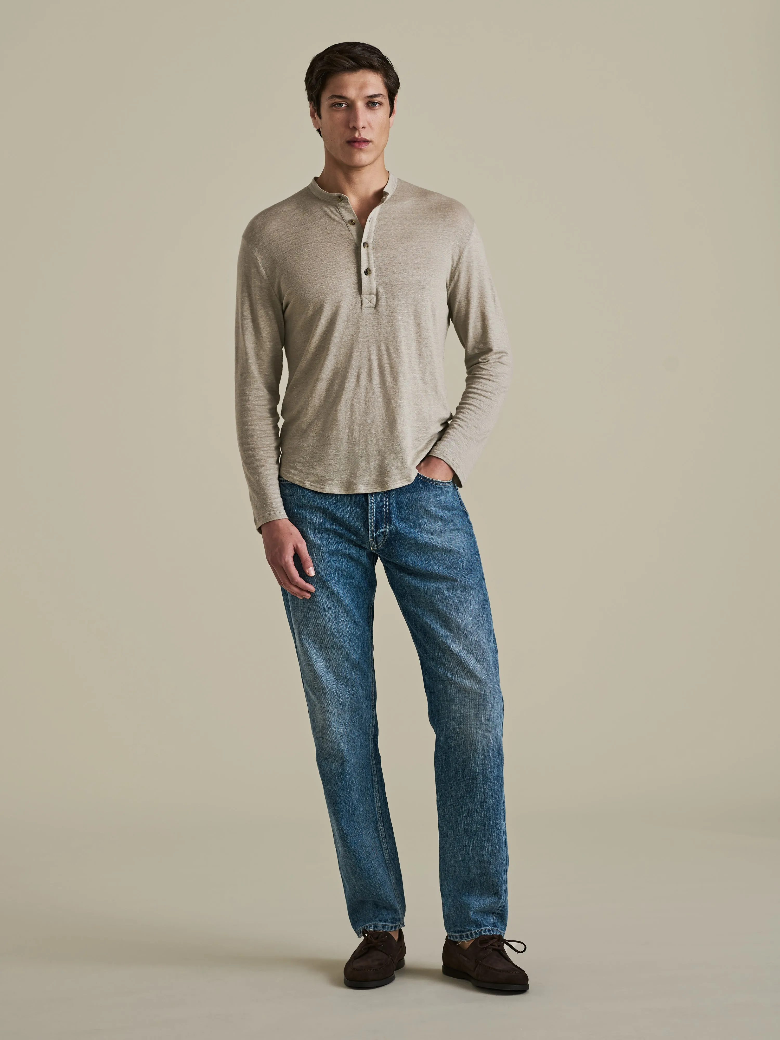 Linen Long Sleeve Henley T-Shirt