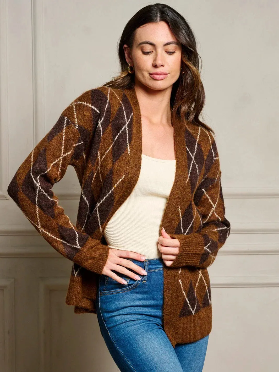 LONG SLEEVE OPEN FRONT MULTI PRINT CARDIGAN