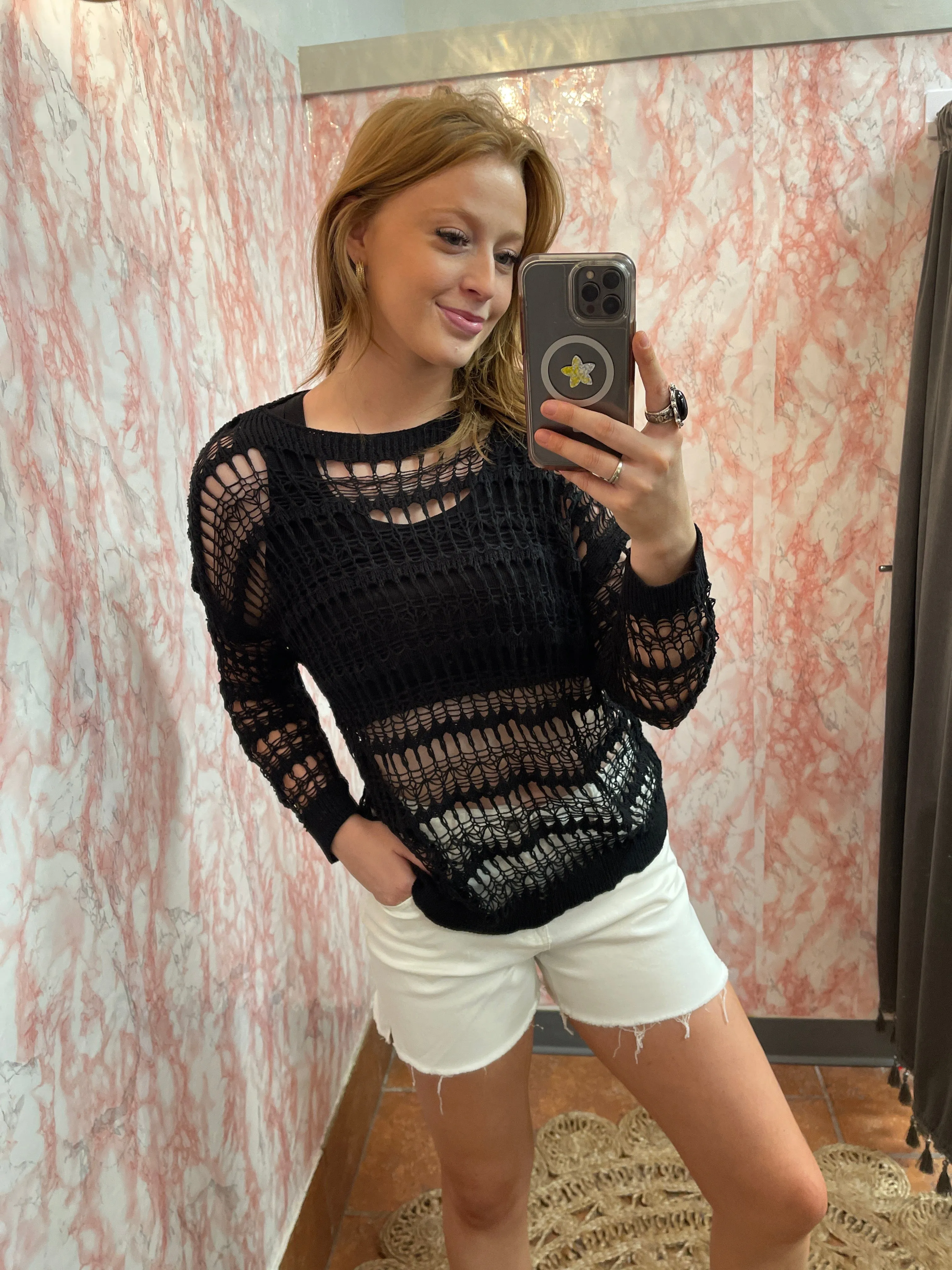 Long Sleeve Open Knit Cover Up