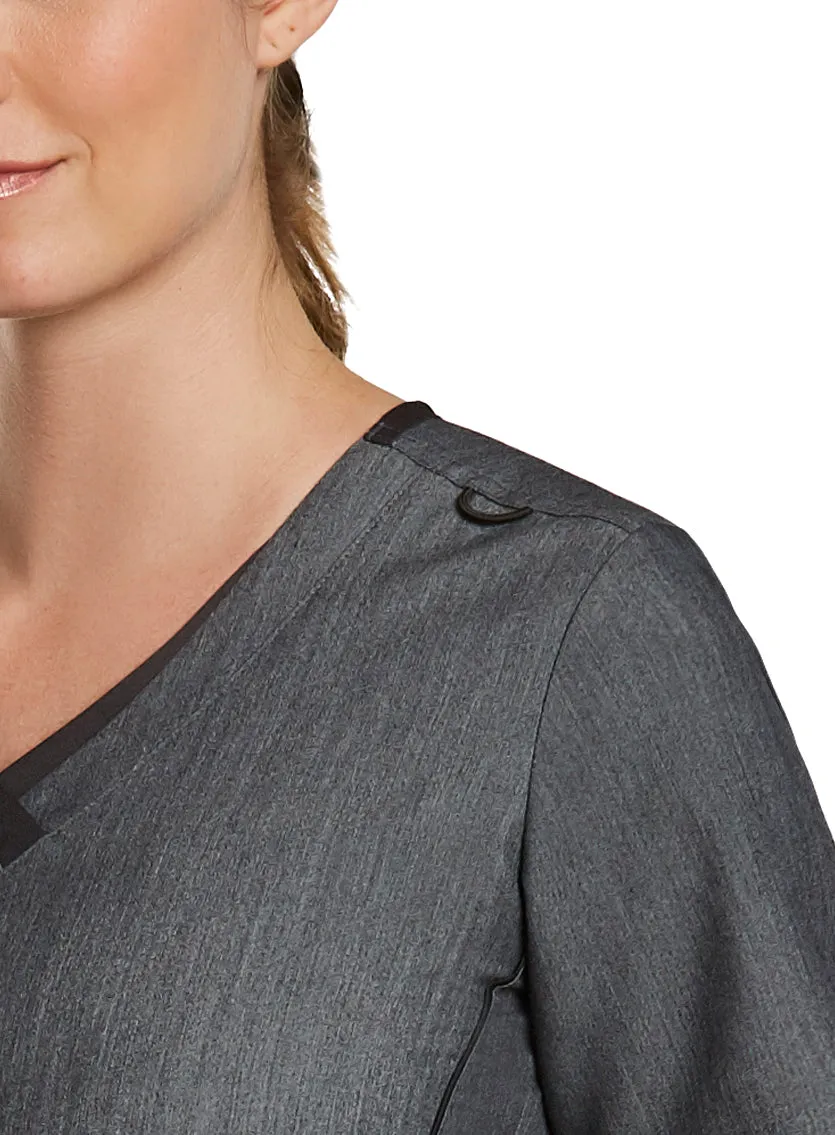 Maevn Contrast Double V-Neck Scrub Top