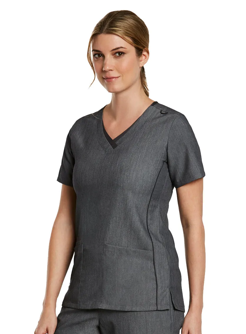 Maevn Contrast Double V-Neck Scrub Top