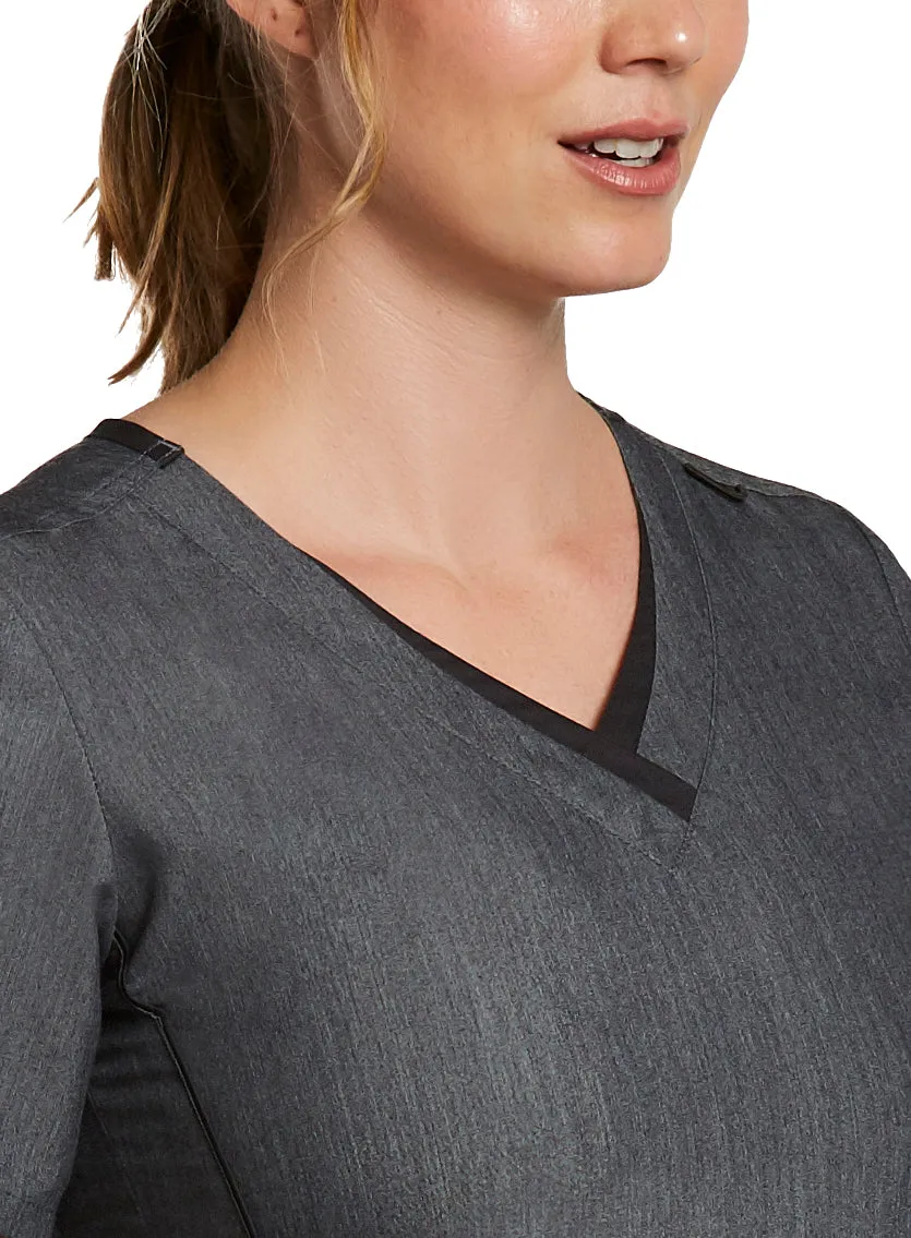 Maevn Contrast Double V-Neck Scrub Top