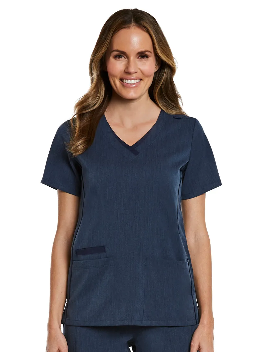 Maevn Contrast Double V-Neck Scrub Top