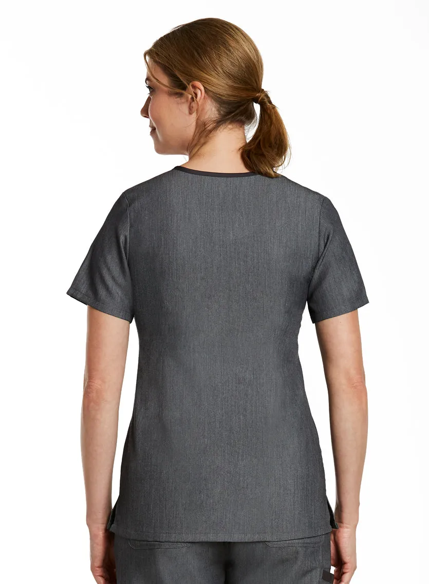Maevn Contrast Double V-Neck Scrub Top