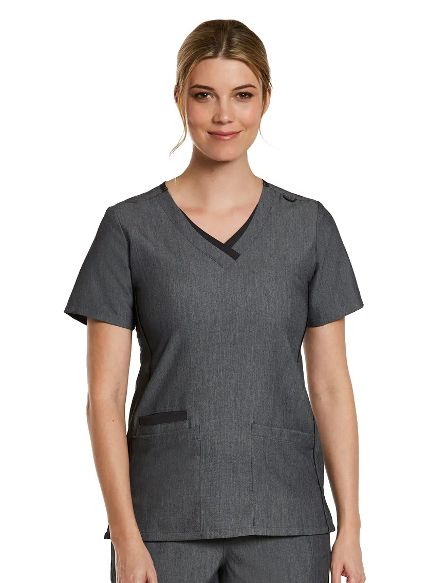 Maevn Contrast Double V-Neck Scrub Top