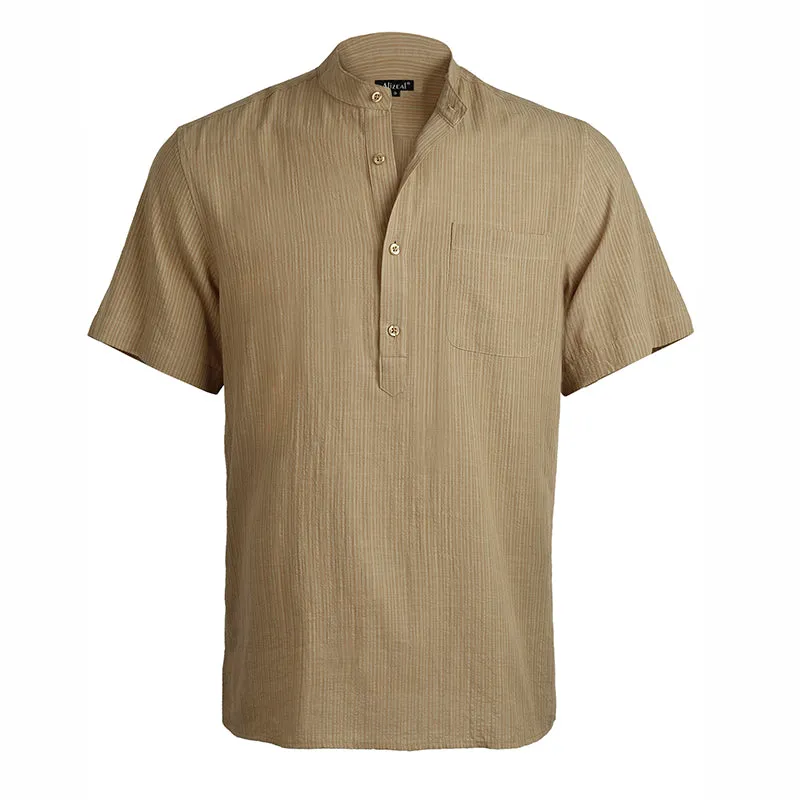 Men's Casual Cotton Viscose Henley Shirt Short Sleeve Solid Button-Down Beach Tops with Pocket-101