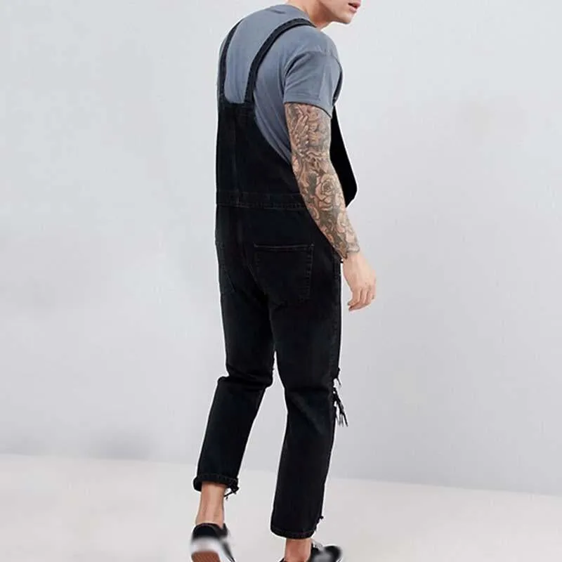 Men's Fashion Ripped Denim Overalls 01218259M