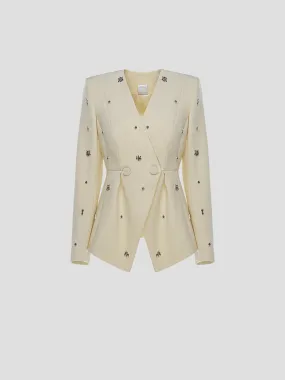 Milo Crystal-Embellished Crepe Blazer in Yellow