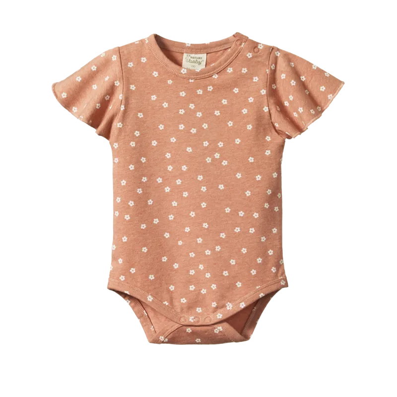 Nature Baby - Petal Sleeve Bodysuit - Flora Cork Marl