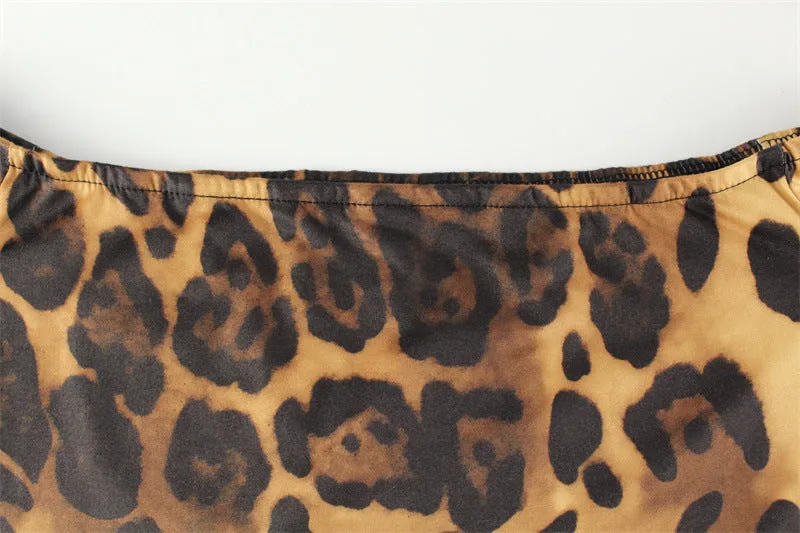 Off Neck High Waist Long Sleeve Leopard Print Bodysuit