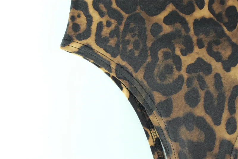 Off Neck High Waist Long Sleeve Leopard Print Bodysuit